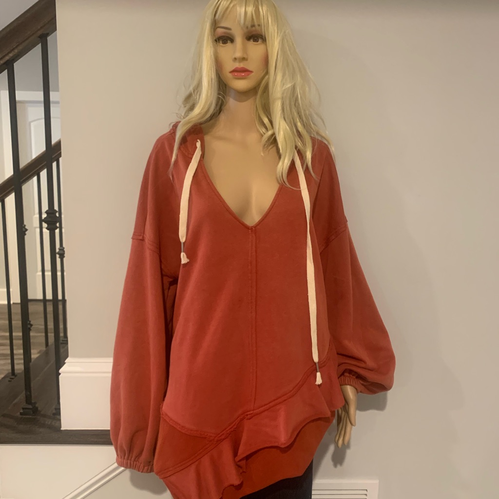 Women's Pol Gorgeous Terra Cotta V-Neck Hoodie